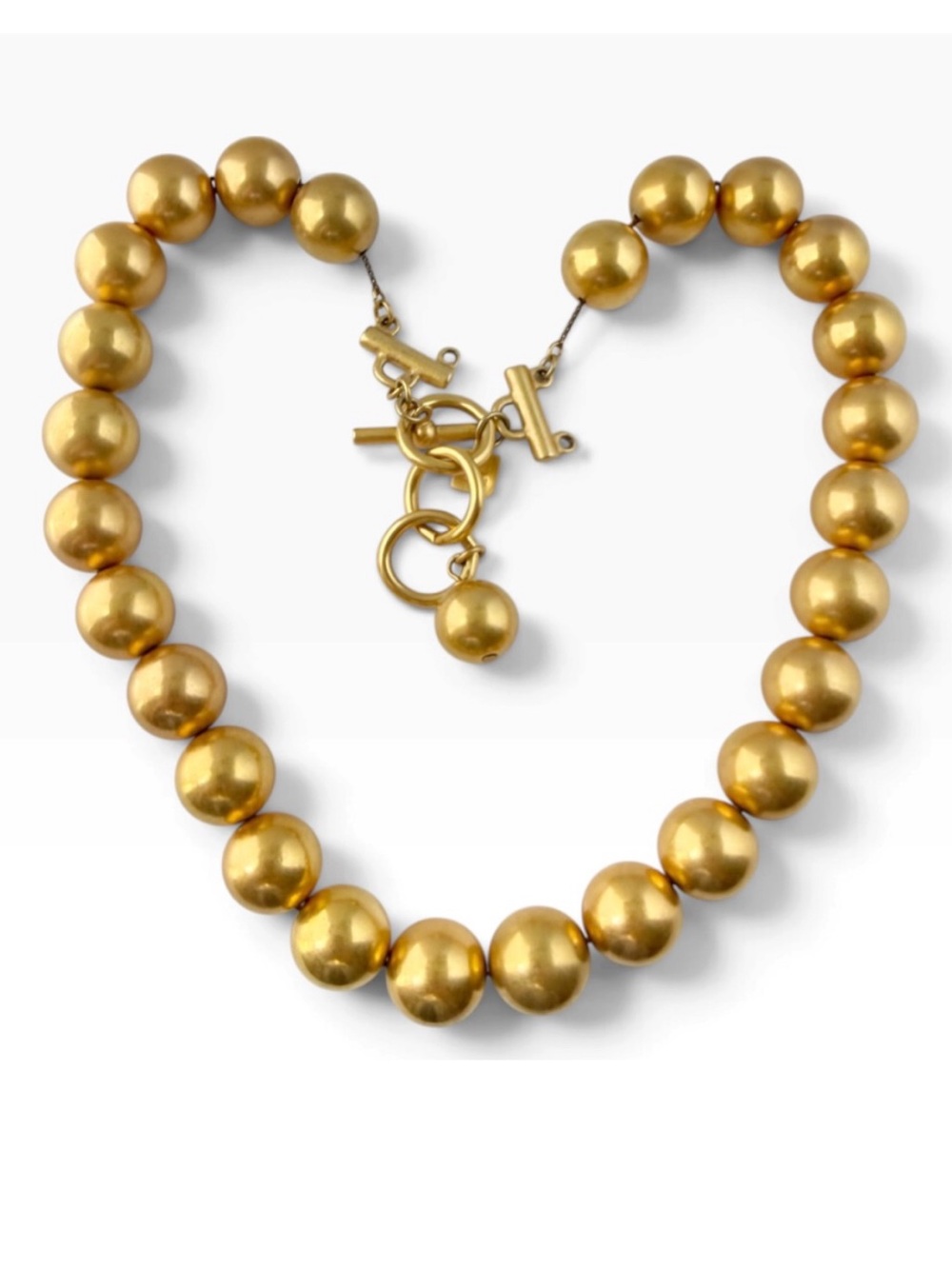 Vintage Anne Klein Chunky Round Ball Bead Matte Goldtone Necklace AS IS